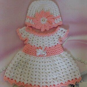 Crochet Baby Dress Handmade, Fits 0-3 Month, Baby Shower Gift, Pink Daisy Dress